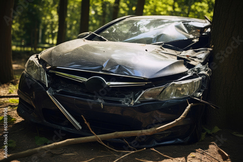Roadside Disaster: Auto Collision with Tree © AIproduction