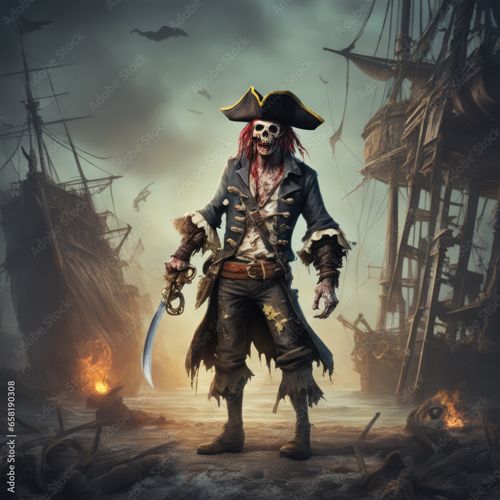 Naklejka premium Pirate Zombie