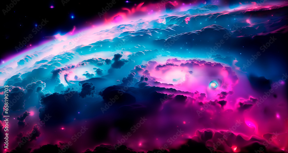 Generative AI. Space wallpaper and background. Universe with stars, constellations, galaxies, nebulae and gas and dust clouds