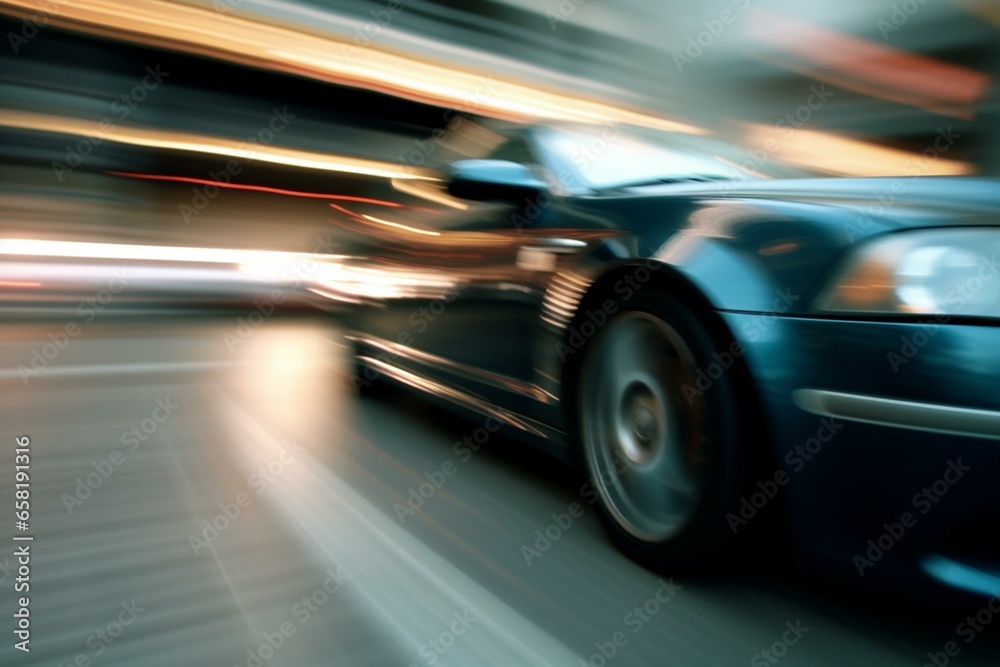 Blurred vehicle speeding by. Generative AI