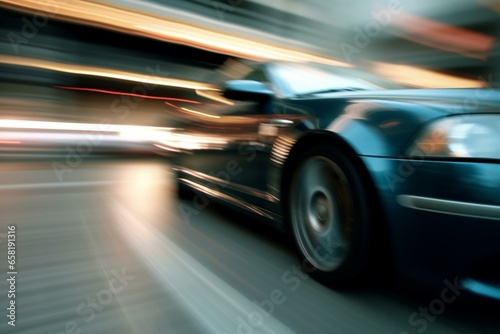 Blurred vehicle speeding by. Generative AI © Adair