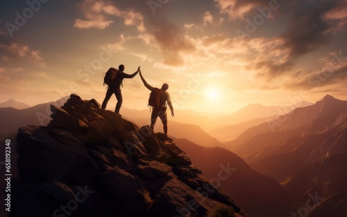 Two Men Reaching for the Sunset: A Symbolic Journey of Triumph and Unity