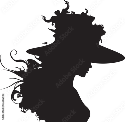 Witch character silhouette vector mythical character for Halloween Magic female in witch hat Terrifying sticker illustration 