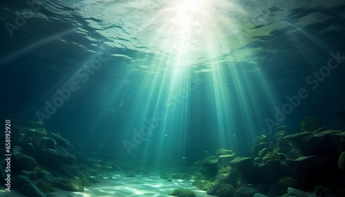 Underwater Sunrays: A Captivating Green Ocean with Sunlight Beams