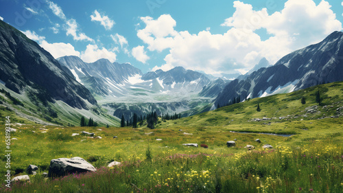 Landscape illustration of alps mountains. Created with Generative AI
