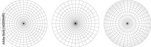 Polar grid divided into radial degree sectors and irregular concentric circles. Vector circular graph. Mandala paper template