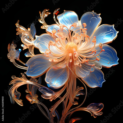 transparent floral ornamenta with illuminescent glowing light