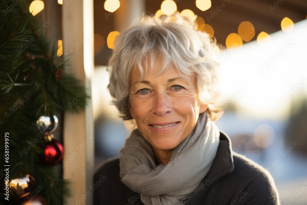 Portrait of smiling senior woman with christmas tree in the background Portrait of smiling senior woman with christmas tree in the background