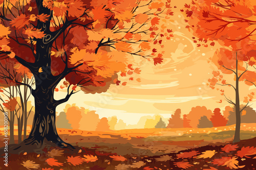 Fall autumn landscape background vector, simple abstract style. Good for fashion fabrics, children’s clothing, postcards, social post, books, wallpaper, banner, events, covers, advertising, and more.