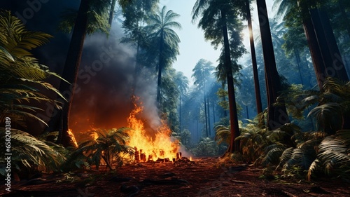 A burning forest slice perspective in the tropics beautiful image Ai generated art