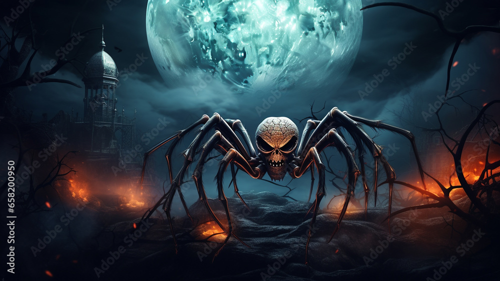 scary spider monster illustration - obrazy, fototapety, plakaty 