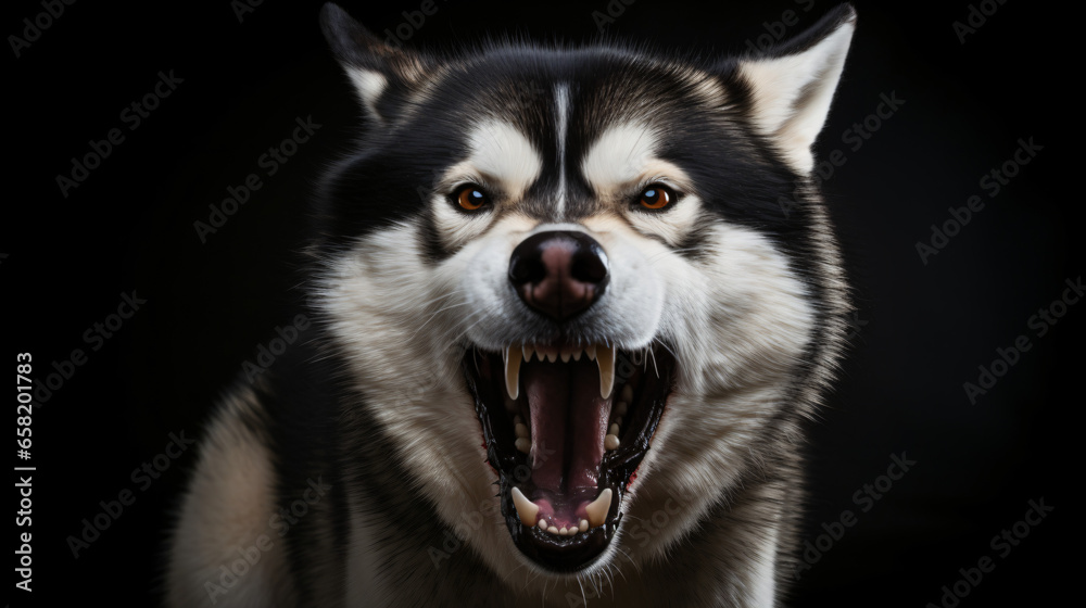 Ferocious Siberian Husky Dog barking - obrazy, fototapety, plakaty 
