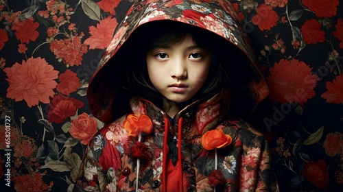 Portrait of a Asian young girl with hoodie  Fashion photography.