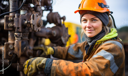 portrait of Derrick Operator, Oil and Gas, who Rig derrick equipment and operate pumps to circulate mud through drill hole