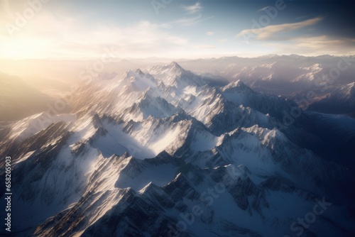 A captivating birds-eye view of a mountain range covered in snow © GenieStock