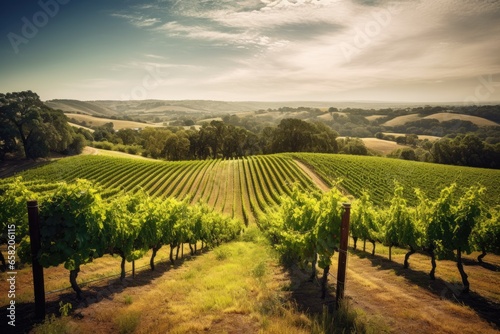 An expansive view of a lush green vineyard