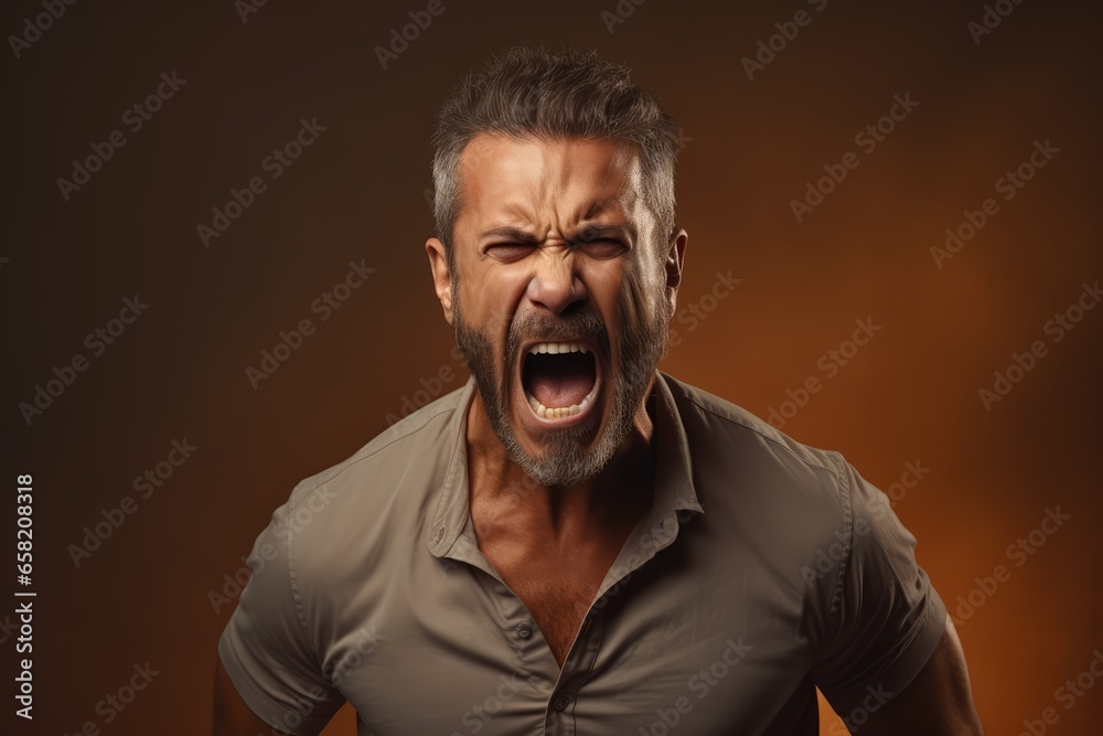 Man expressing determination against a gritty brown background - Studio Shot - Resolute spirit - AI Generated Man expressing determination against a gritty brown background - Studio Shot - Resolute spirit - AI Generated