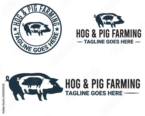 Monogram, Minimalist, And Letterhead Hog And Pig Farming Logo Design