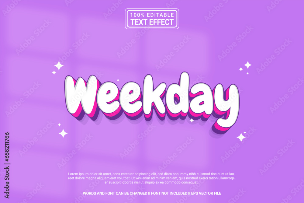 Editable text effect Weekday 3d cartoon template stlye modren premium vector