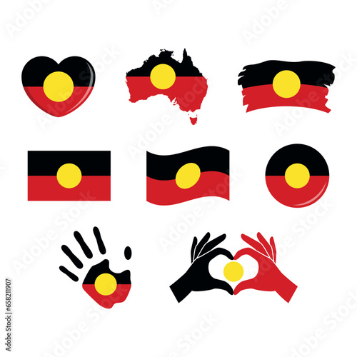Australian Aboriginal Flag icon set vector illustration. Australian Aboriginal Flag icon set vector isolated on a white background. Symbol of Aboriginal people of Australia graphic design element
