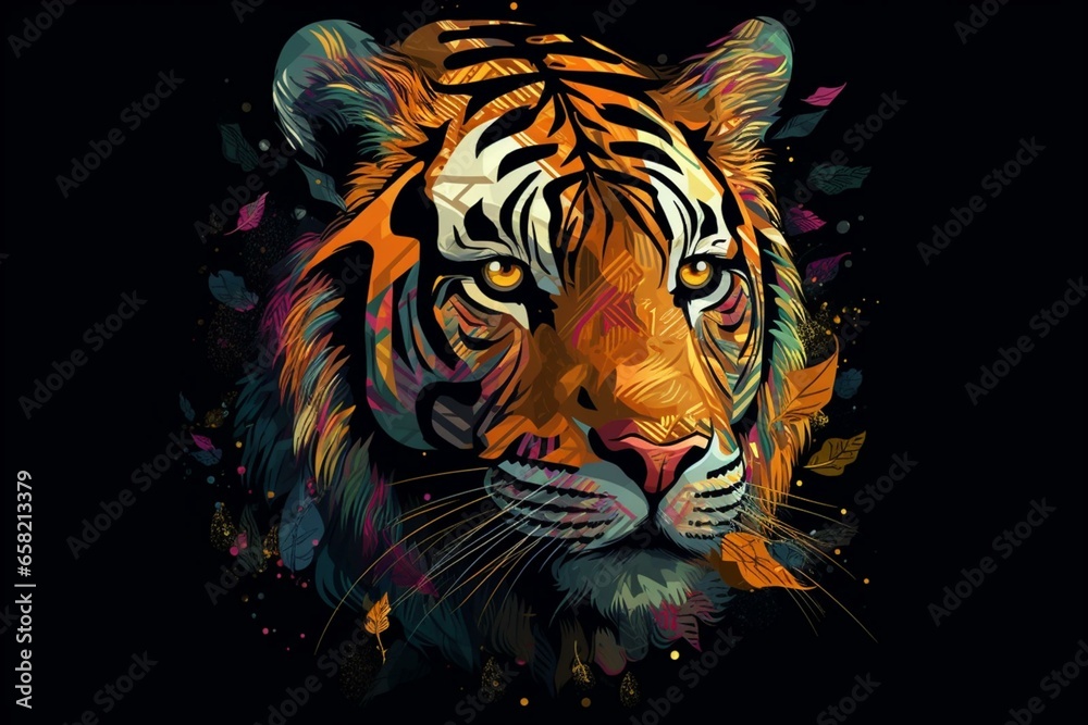 Stylized tiger artwork. Generative AI