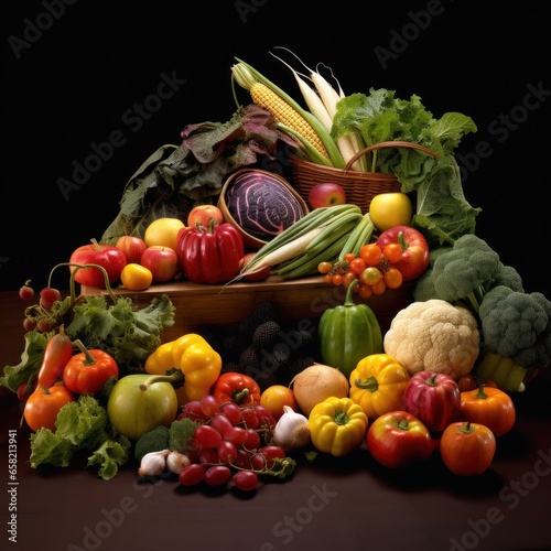 Harvest cornucopia overflowing with fruits and vegetable