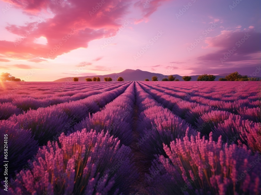 lavender field at sunset and landscape