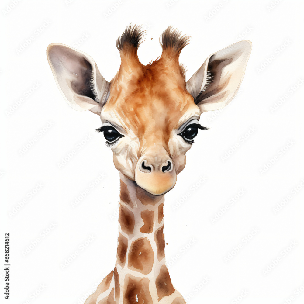 Watercolor baby Giraffe isolated on white background
