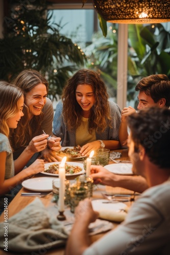 Happy family gathered around the table - heartwarming and joyful.