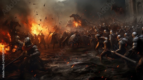 An oil painting of chaotic war with the renaissance Ai generated art