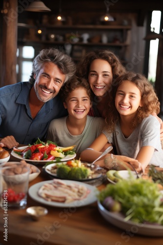 Happy family gathered around the table - heartwarming and joyful.