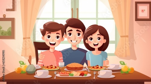 Happy family gathered around the table - heartwarming and joyful.