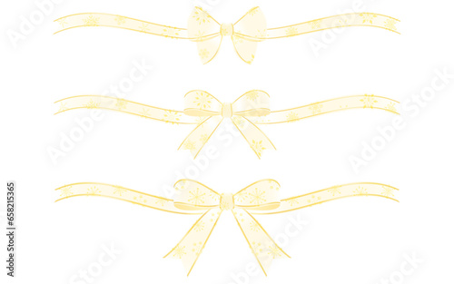 Christmas wrapping ribbon, silver with gold lines and snowflakes