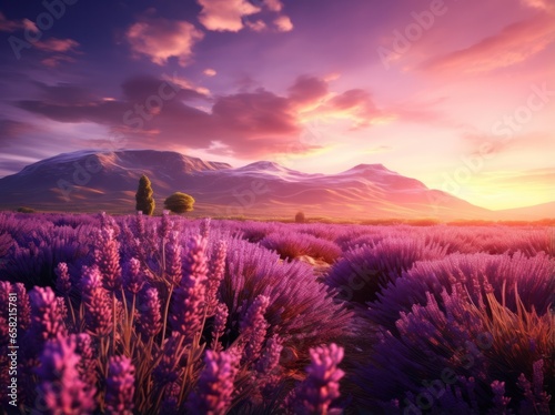 lavender field at sunset and landscape