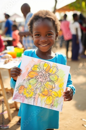 Child artist showing off their masterpiece to the camera