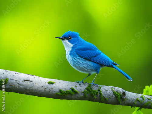 one male bluebirds on perch with green background, ai generated 