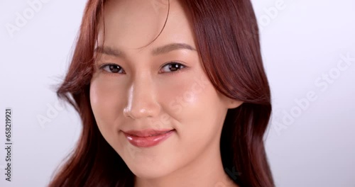 Beautiful young asian woman with clean fresh skin on white background, Face care, Facial treatment, Cosmetology, beauty and spa, Asian women portrait.
