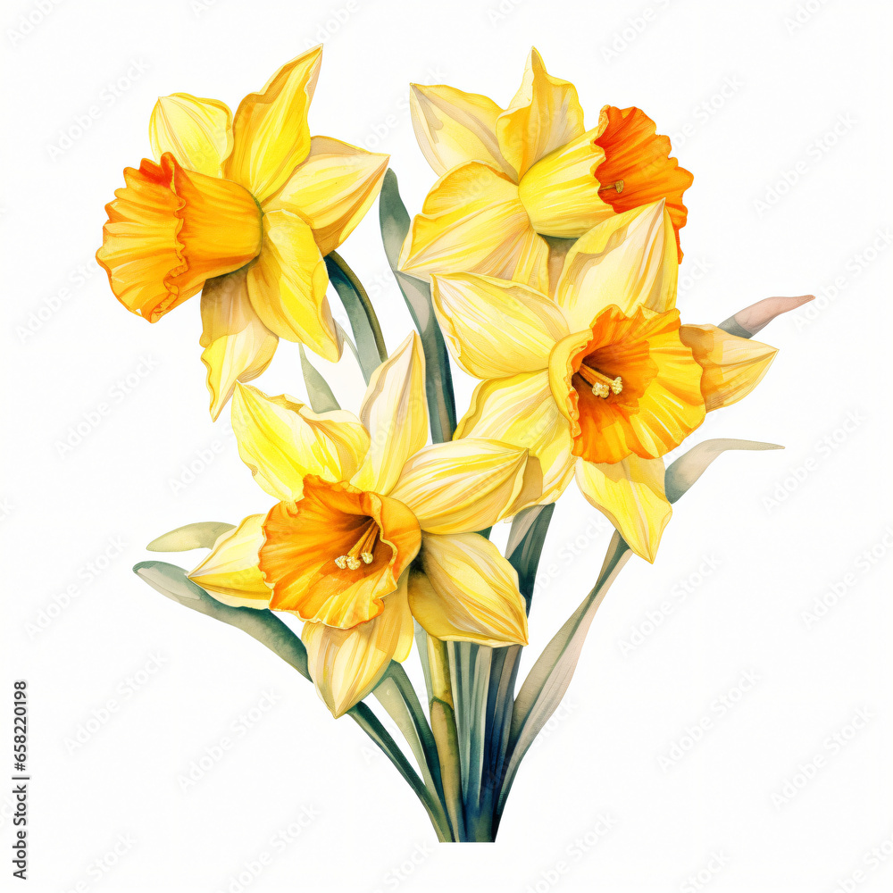 Watercolor Daffodils isolated on white background

