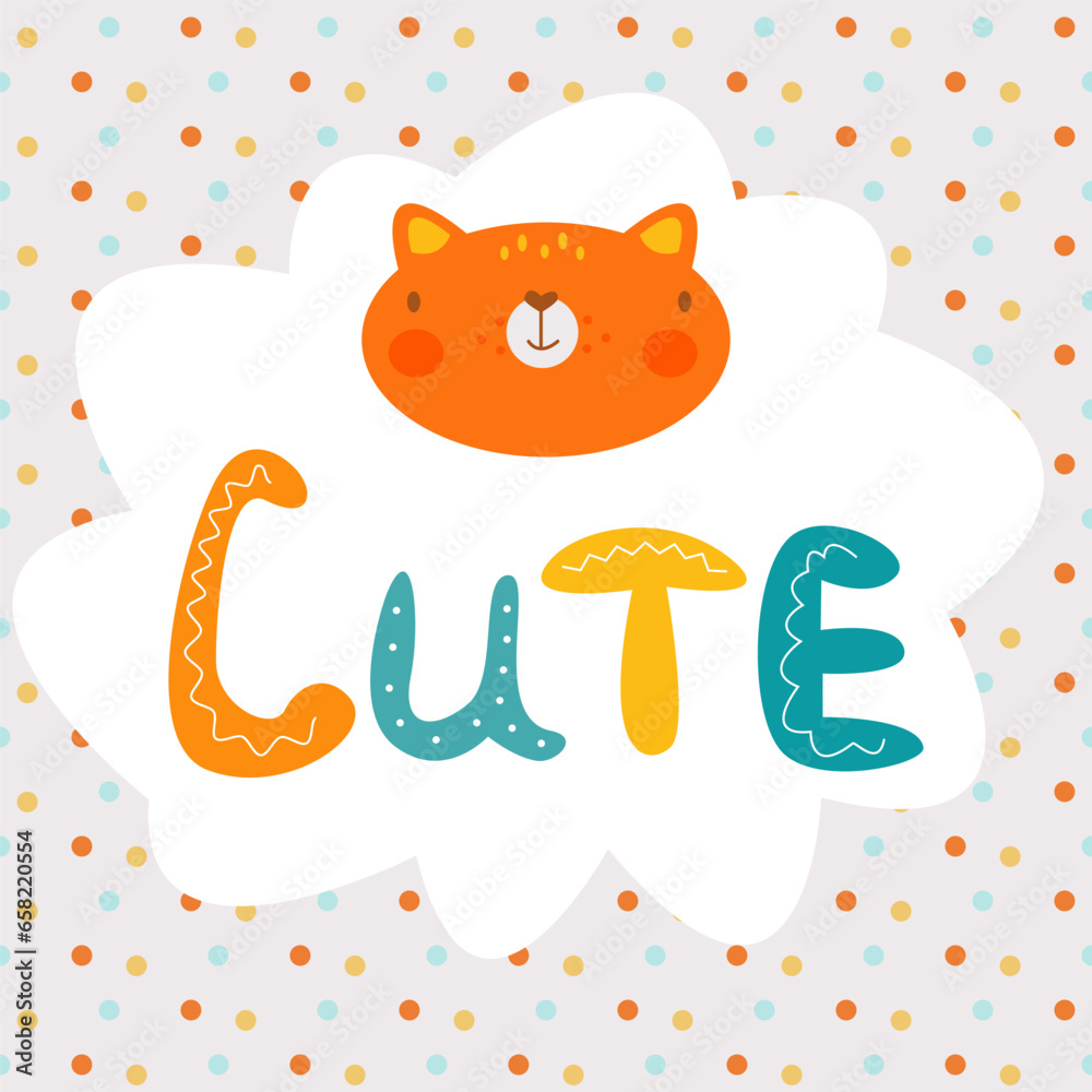 Fototapeta premium vector card with little cat and text cute