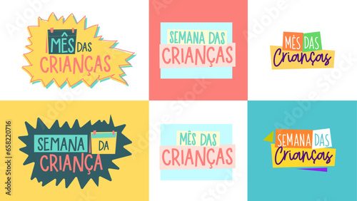 Dia das Crianças Children's Day logo lettering pack social media kv campaign