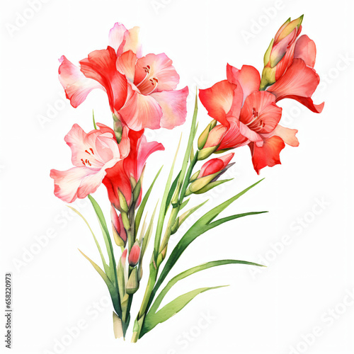 Watercolor Gladioli isolated on white background 