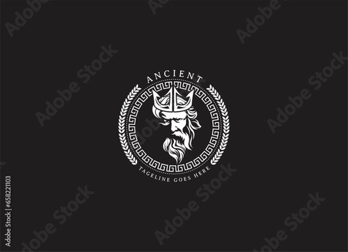 Ancient greek zeus logo design. Vintage zeus logo vector