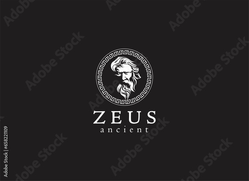 Ancient greek zeus logo design. Vintage zeus logo vector