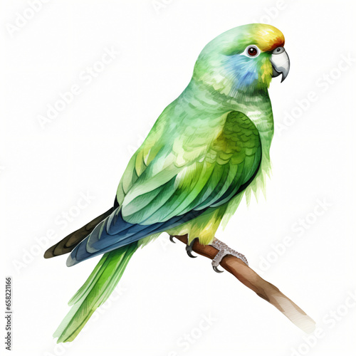 Watercolor Green rosella isolated on white background 