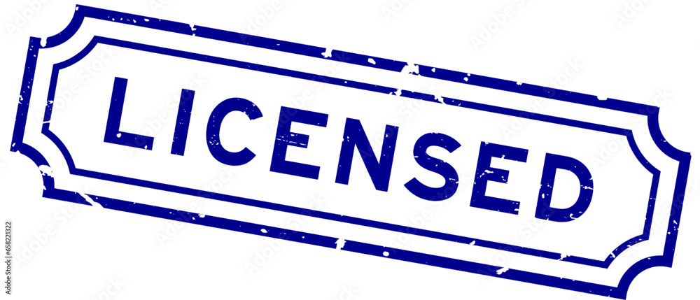 Grunge blue licensed word rubber seal stamp on white background Stock ...
