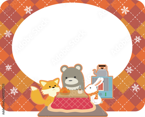動物と暖かいイメージのフレームイラスト