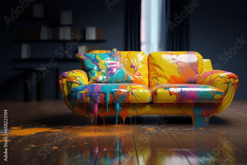 Modern couch with paint splash colorful backgrounds