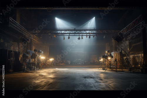 Obraz na plátne Studio lights backstage scene detailed dark lightings