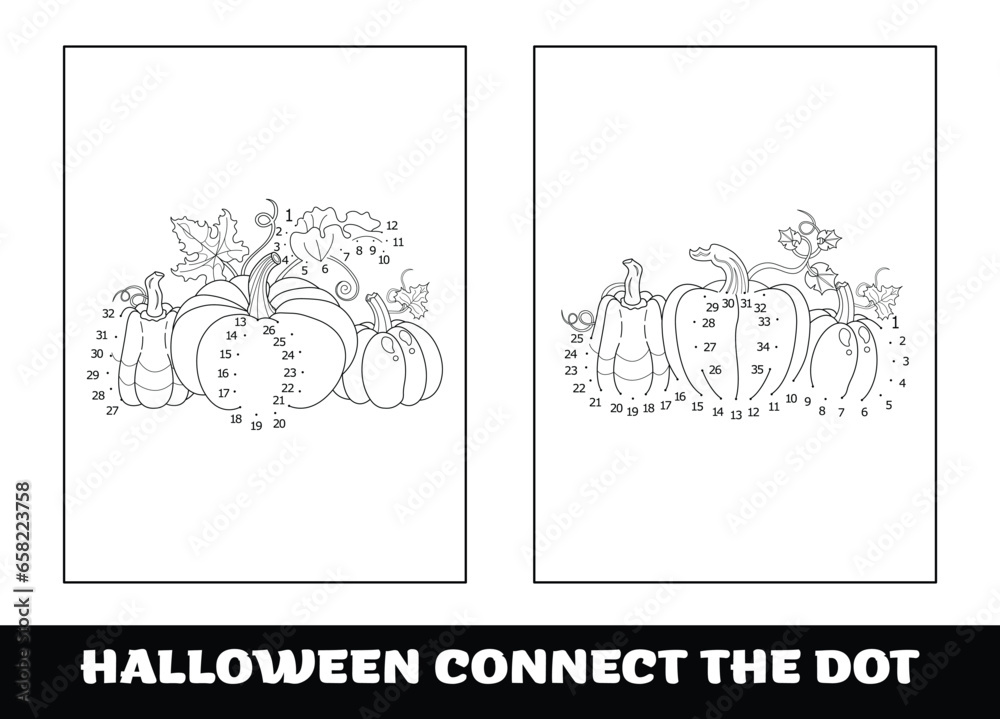 Halloween education numbers game, dot to dot for children. Traced by numbers, Connect dots for numbers.