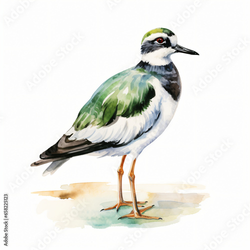 Watercolor Lapwing isolated on white background 